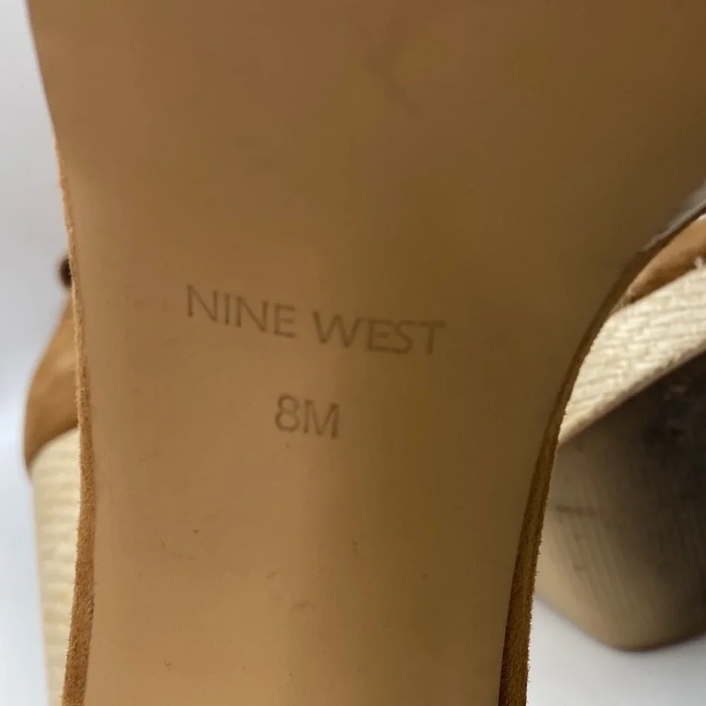 Nine West Womens Tan Suede Raffia Block Heel Platform Sandals Size‎ 8M Brown